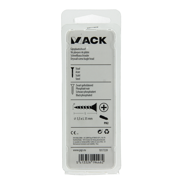 Mack 1017339 - gipsplaatschroef zwart gefosf. 25 st 3,5 x 35 mm | 10 stuks