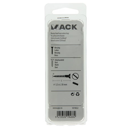 Mack 1019652 - houtschroef verzonken kop messing 9 st 3,5 x 30 mm | 10 stuks