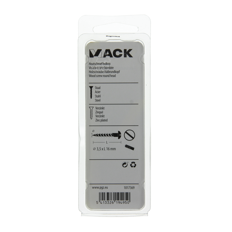 Mack 1017369 - houtschroef bolkop staal verzinkt 20 st 3,5 x 16 mm | 10 stuks