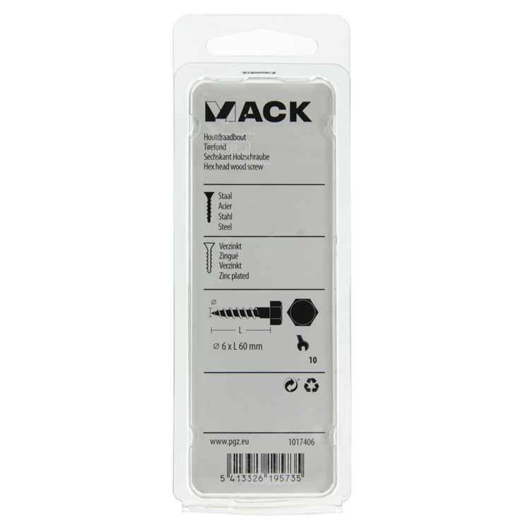 Mack 1017406 - houtdraadbout staal verzinkt 8 st 6 x 60 mm | 10 stuks