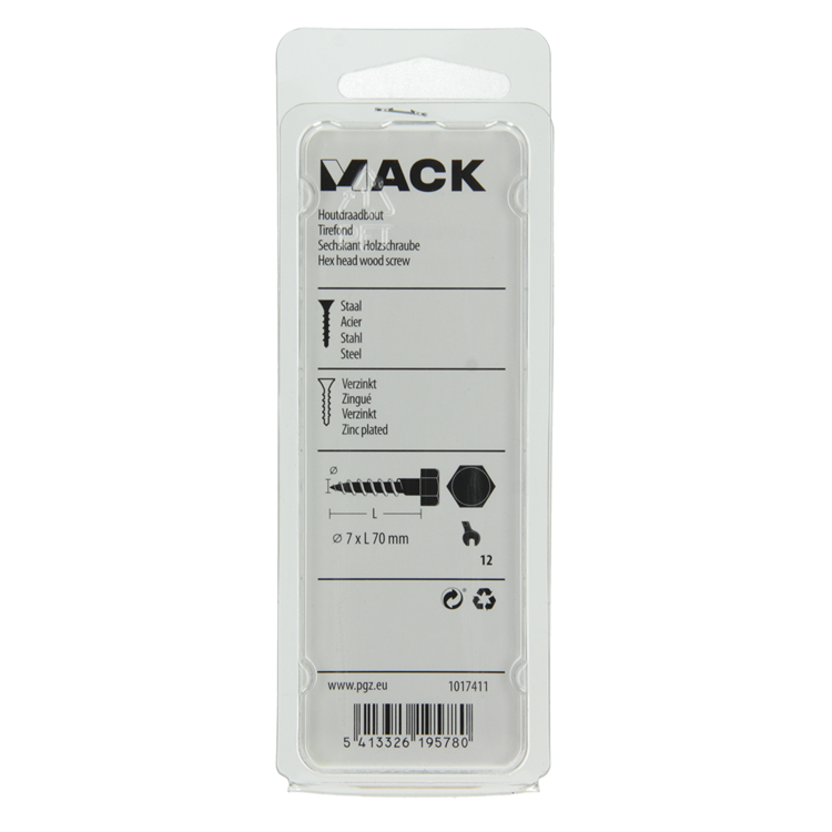 Mack 1017411 - houtdraadbout staal verzinkt 6 st 7 x 70 mm | 5 stuks