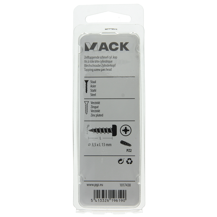 Mack 1017438 - zelftappende schroef cyl kop verz. 30st 3,5 x 13 mm | 10 stuks