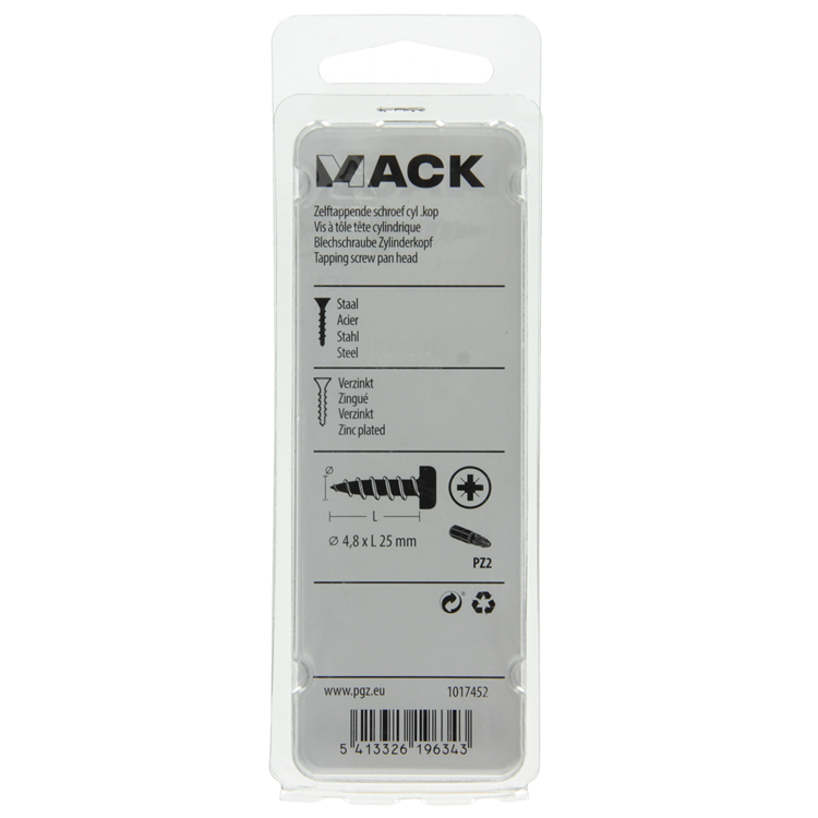 Mack 1017452 - zelftappende schroef cyl kop verz. 12st 4,8 x 25 mm | 10 stuks
