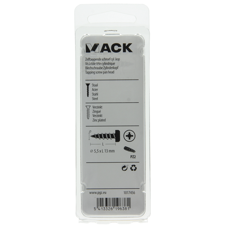 Mack 1017456 - zelftappende schroef cyl kop verz. 11st 5,5 x 13 mm | 10 stuks
