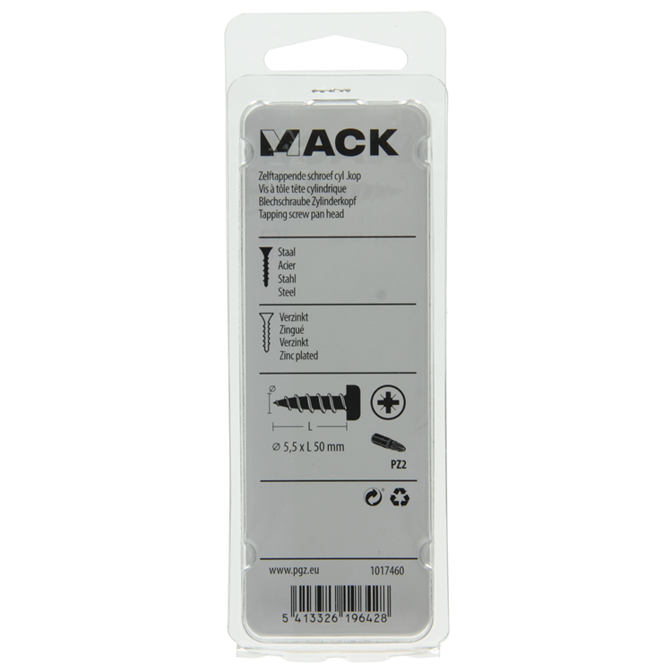 Mack 1017460 - zelftappende schroef cyl kop verz. 5 st 5,5 x 50 mm | 10 stuks