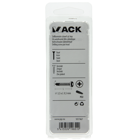 Mack 1017467 - zelfborende schroef cyl. kop verz. 40st 3,5 x 9,5 mm | 10 stuks