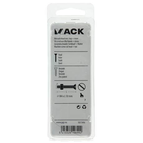 Mack 1017496 - metaalschroef verz. kop + moer verz. 9 st m4 x 50 mm | 10 stuks