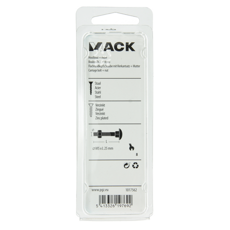 Mack 1017562 - houtbout + moer staal verzinkt12 st m5 x 25 mm | 5 stuks