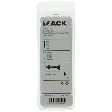 Mack 1017597 - houtbout + moer zwart 6,0 x 50 mm 4st | 5 stuks