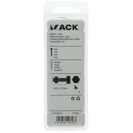 Mack 1017603 - tapbout + moer staal verzinkt 8 st m5 x 50 mm | 10 stuks