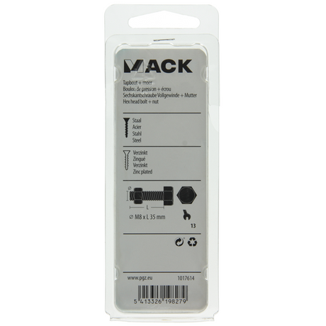 Mack 1017614 - tapbout + moer staal verzinkt 5 st m8 x 35 mm | 5 stuks