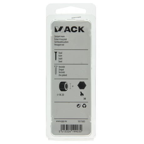 Mack 1017683 - zeskant moer staal verzinkt 2 st m 20 | 5 stuks