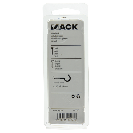 Mack 1017797 - schroefhaak staal verzinkt 10st 3,5 x 20 mm | 10 stuks