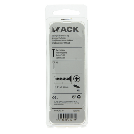 Mack 1019735 - spaanplaatschroef vz kop rvs 16 st 3,5 x 30 mm | 10 stuks