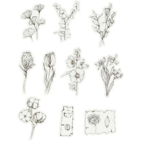 Autocollants de ruban de masquage Creativ company, fleurs noires et blanches, taille 30-50 mm, 30 pièces 1 boîte