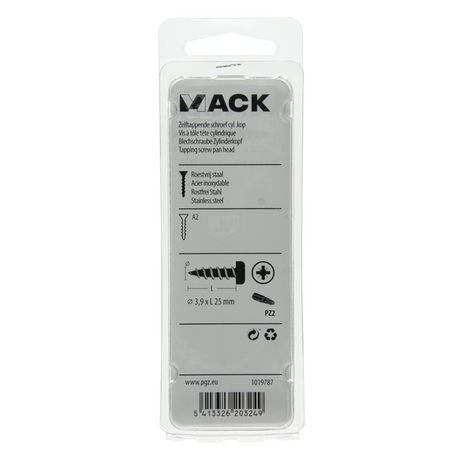 Mack 1019787 - zelftappende schroef cyl.kop a2 9 st 3,9 x 25 mm | 10 stuks