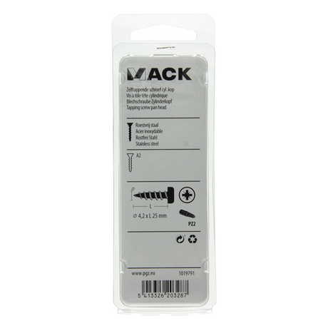 Mack 1019791 - zelftappende schroef cyl.kop a2 9 st 4,2 x 25 mm | 10 stuks