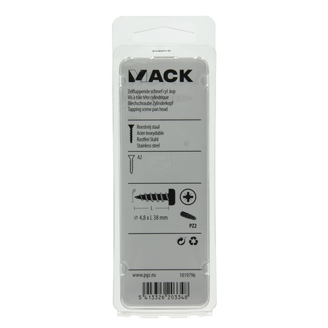 Mack 1019796 - zelftappende schroef cyl.kop a2 6 st 4,8 x 38 mm | 10 stuks