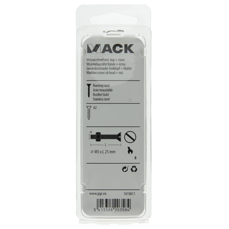 Mack 1019811 - metaalschroef verz. kop + moer rvs 6 st m5x25 | 10 stuks