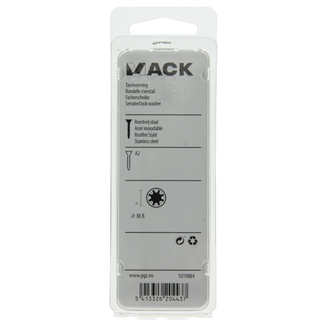 Mack 1019884 - tandveerring inox a2 8 st m8 | 10 stuks