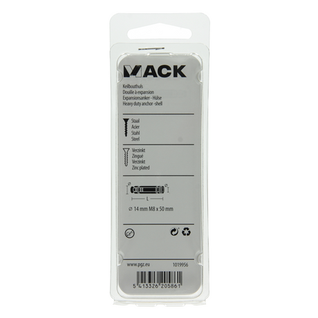 Mack 1019956 - keilbouthuls verzinkt 2 st m8 x 50 mm | 10 stuks