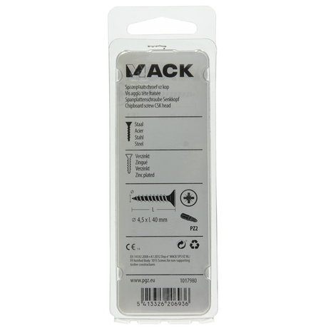 Mack 1017980 - spaanplaatschroef vz kop geelverz. 35st 4,5 x 40 mm | 5 stuks