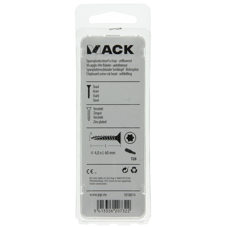 Mack 1018014 - spaanplschr.vzkop-zelfb. geelverz. 25 st 4,0 x 60 mm | 5 stuks
