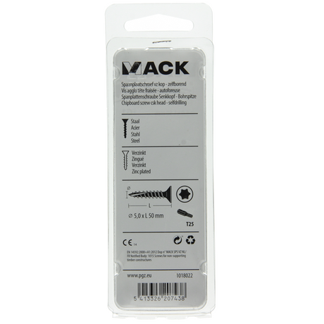 Mack 1018022 - spaanplschr.vzkop-zelfb. geelverz. 23 st 5,0 x 50 mm | 5 stuks