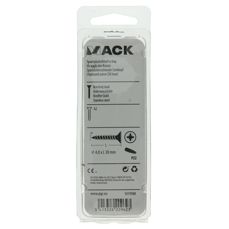 Mack 1019988 - spaanplaatschroef vz kop rvs 60 st 4,0 x 30 mm | 5 stuks