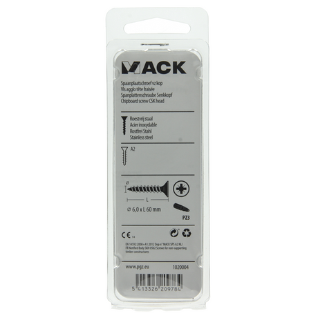 Mack 1020004 - spaanplaatschroef vz kop rvs 16 st 6,0 x 60 mm | 5 stuks