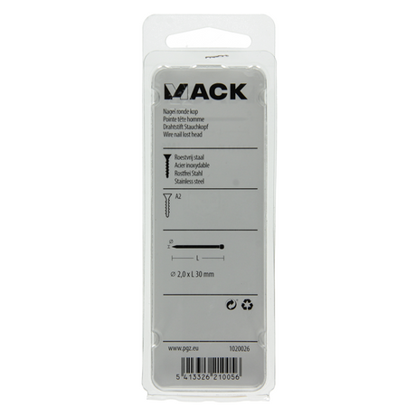 Mack 1020026 - nagel ronde kop inox a2 70 st 2,0 x 30 mm | 5 stuks