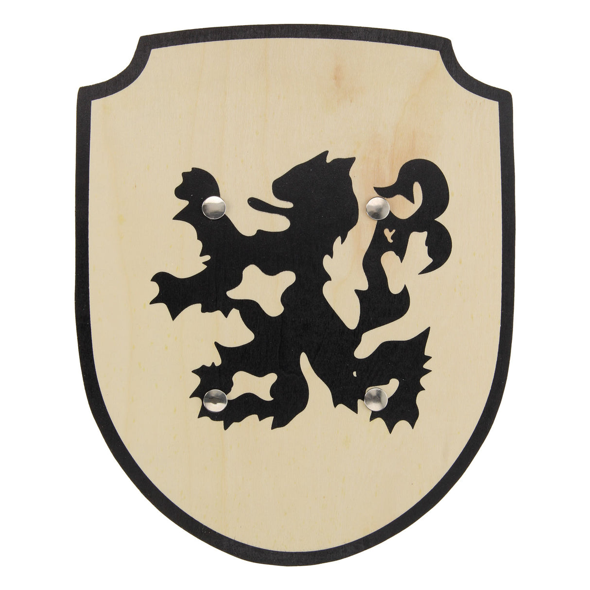 Bouclier en bois Playwood chevalier lion avec jouet à poignée en tissu.