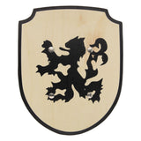 Bouclier en bois Playwood chevalier lion avec jouet à poignée en tissu.