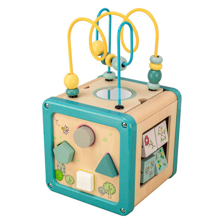 Cube d'activité motrice en bois Playwood avec cadre en perles vert