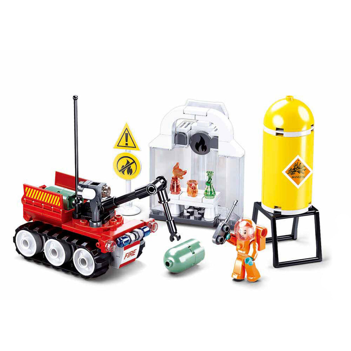 Sluban robot de pompier perceuse jouets de construction pour enfants à partir de 6 ans - jouets de construction modèle de robot de pompiers - boîte de construction avec 130 blocs de construction et 1 figurine - m38-b0963