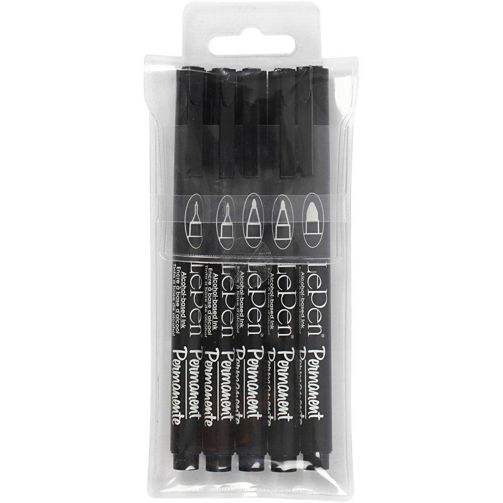 Marqueurs permanents, largeur de trait 2x0,6+2x0,8+1,3 mm, noirs, 5 pièces 1 boîte