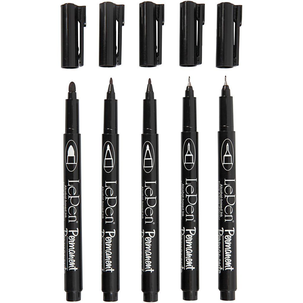 Marqueurs permanents, largeur de trait 2x0,6+2x0,8+1,3 mm, noirs, 5 pièces 1 boîte