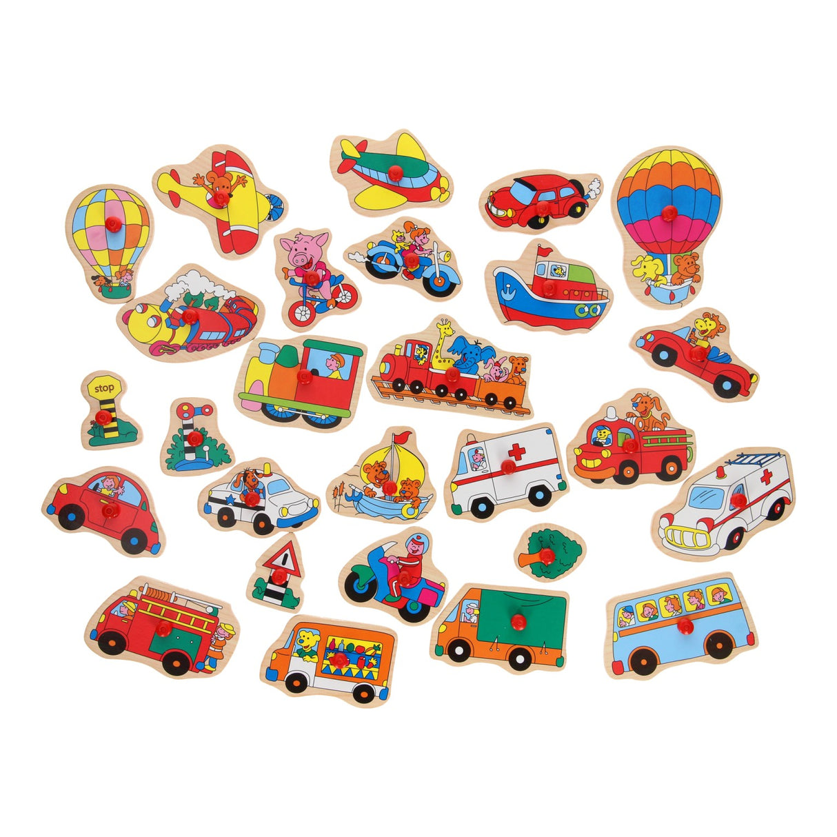 Joueco puzzle à plots en bois xl - véhicules