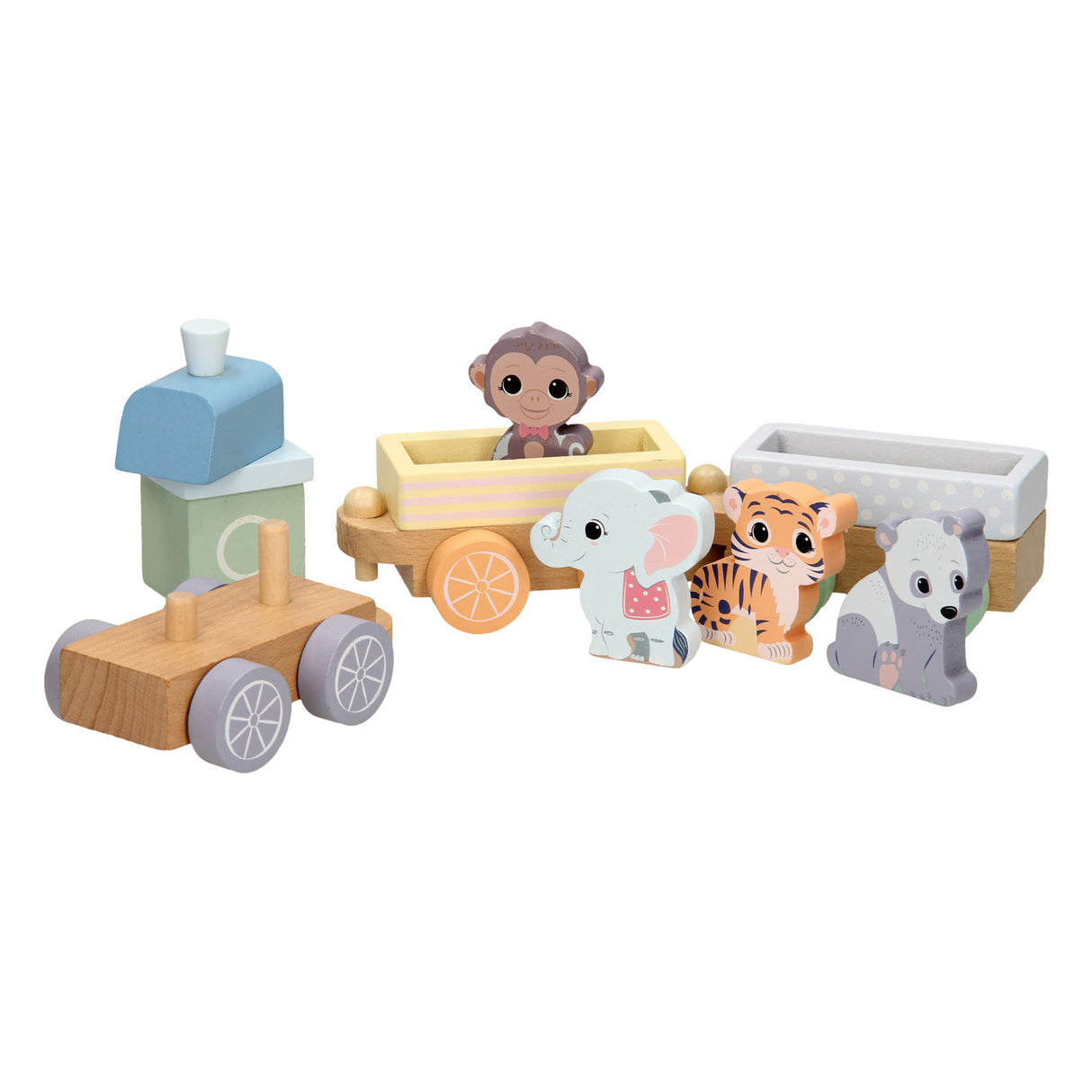 Joueco wooden train wild animals