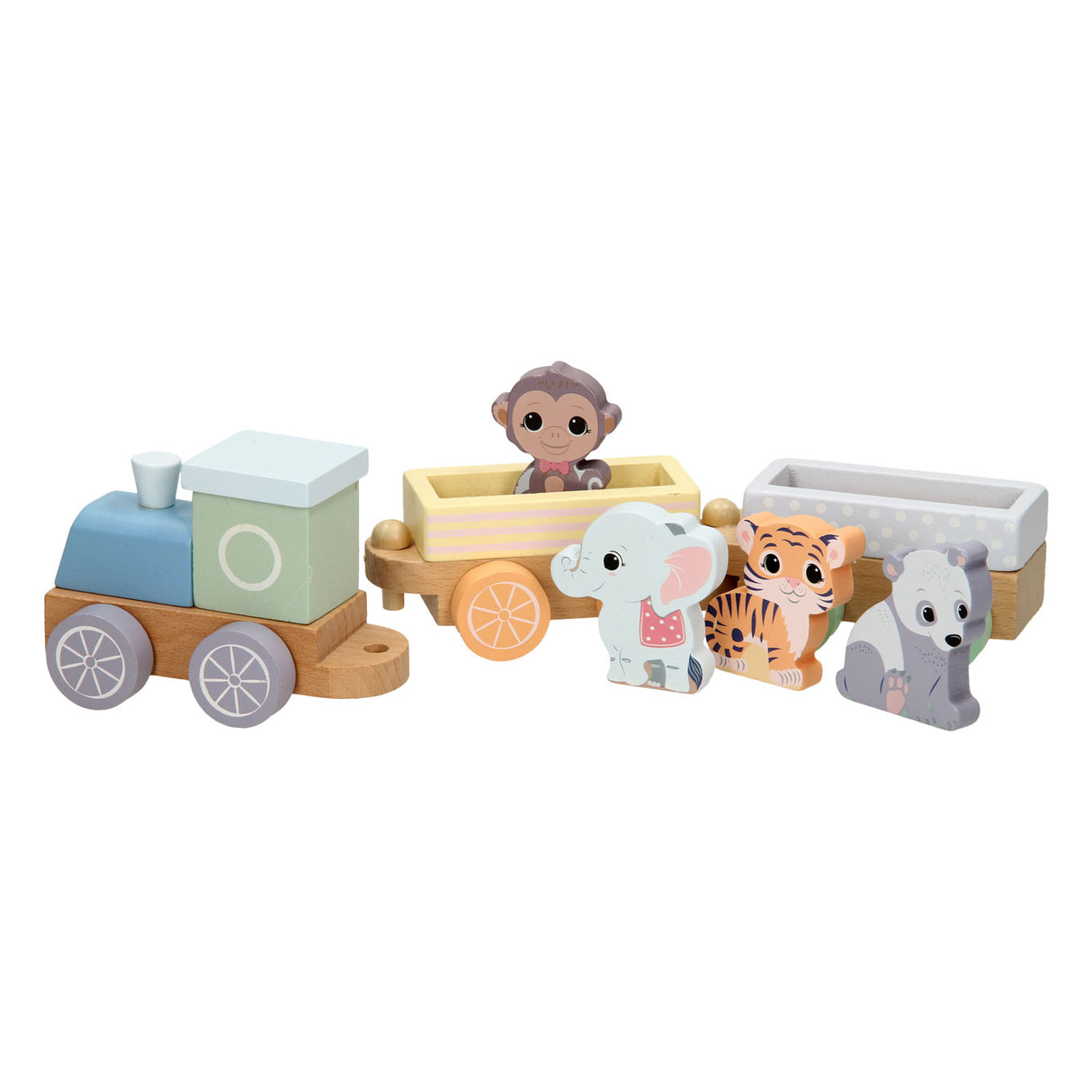 Joueco wooden train wild animals