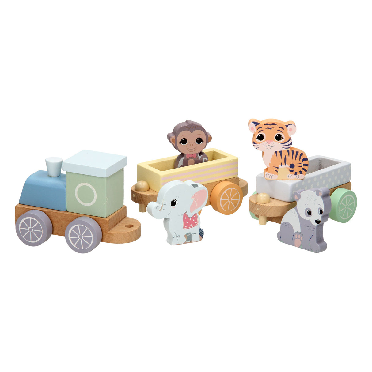 Joueco wooden train wild animals