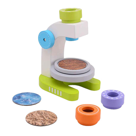 Microscope en bois Joueco avec 3 lentilles, 7 pièces.