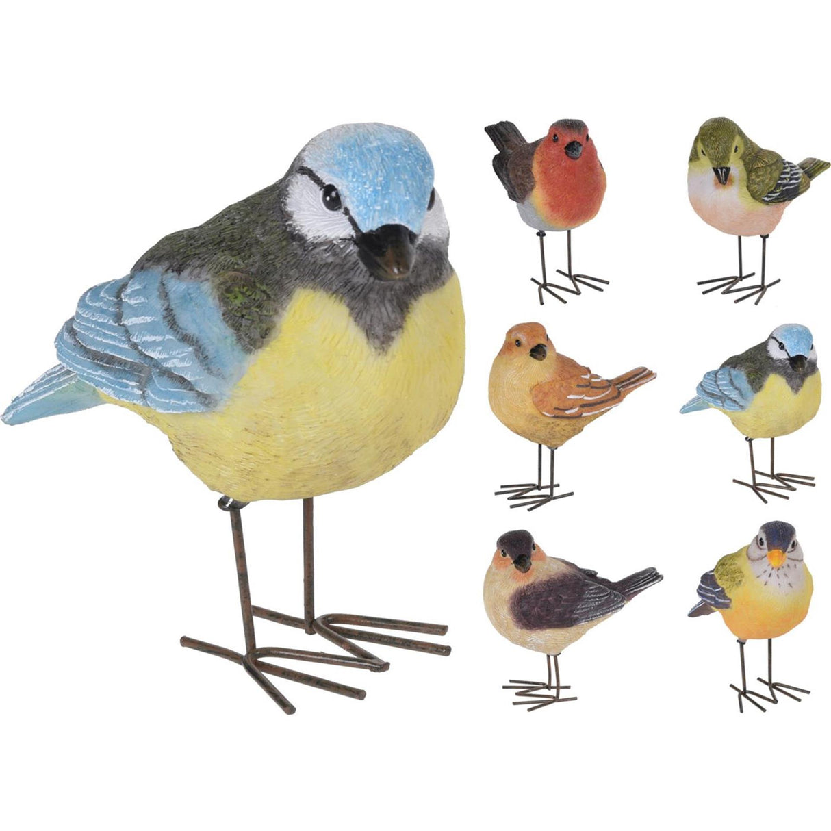 Oiseau de style maison pattes en métal 10cm 6 ass.