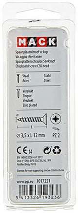 Mack 1017221 - spaanplaatschroef vz kop geelverz.45 st 3,5 x 12 mm | 10 stuks