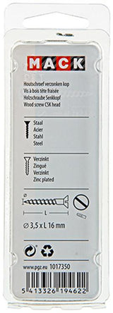 Mack 1017350 - houtschroef verzonken kop verz27 st 3,5 x 16 mm | 10 stuks