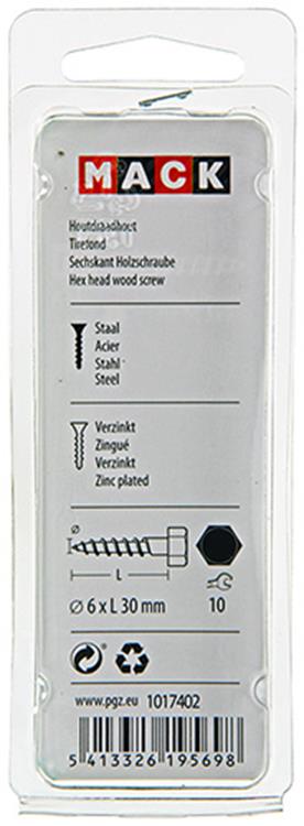 Mack 1017402 - houtdraadbout staal verzinkt 12 st 6 x 30 mm | 10 stuks