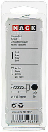 Mack 1017402 - houtdraadbout staal verzinkt 12 st 6 x 30 mm | 10 stuks