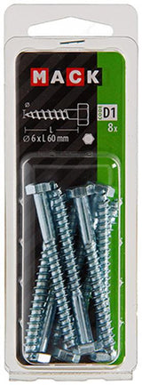 Mack 1017406 - houtdraadbout staal verzinkt 8 st 6 x 60 mm | 10 stuks