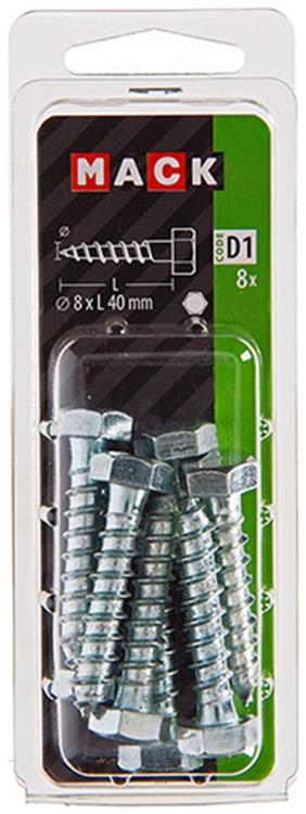 Mack 1017414 - houtdraadbout staal verzinkt 8 st 8 x 40 mm | 5 stuks