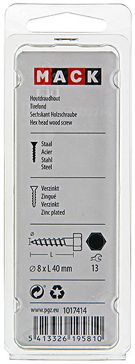 Mack 1017414 - houtdraadbout staal verzinkt 8 st 8 x 40 mm | 5 stuks